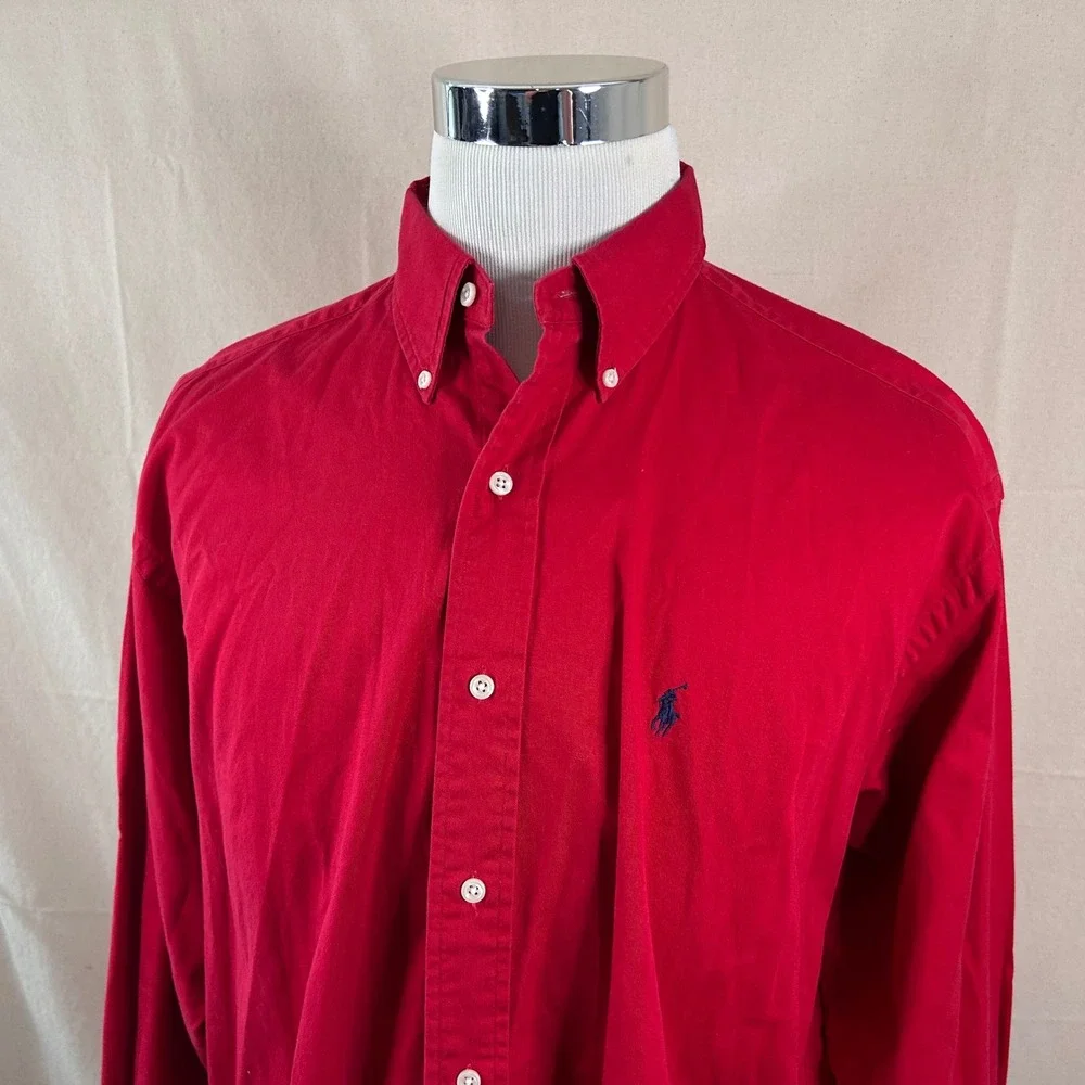 Polo Ralph Lauren Large Blaire Vintage Button Down Shirt Red Twill Cotton Mens